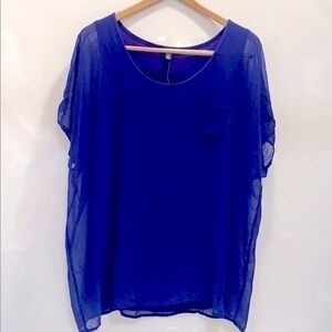 Blue Chiffon Short Sleeve Top